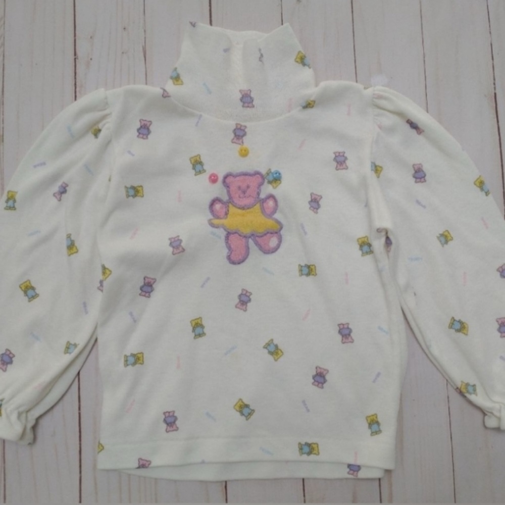 healthtex White Sweater with Colorful Bear Graphic and Green Dots